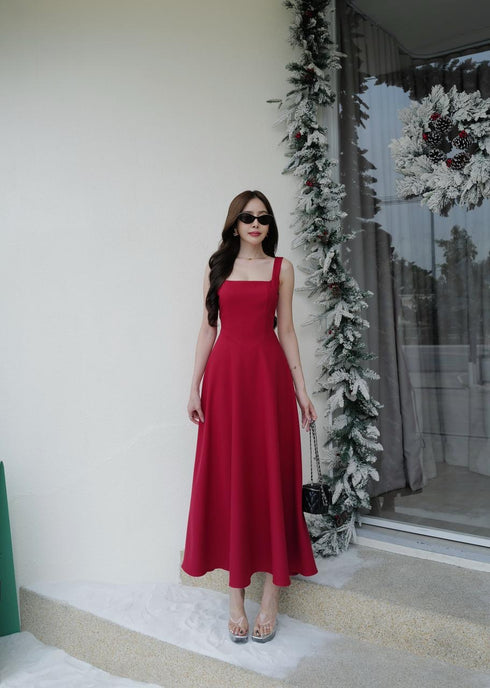Sleeveless Square Deep Neckline A-Line Dress